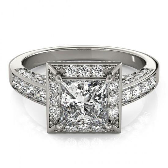 Prinzessin Halo Runder Echt Diamantschliff Verlobungsring 1,75 Karat WG 14K