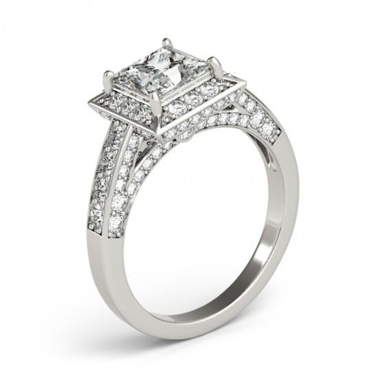 Prinzessin Halo Runder Echt Diamantschliff Verlobungsring 1,75 Karat WG 14K