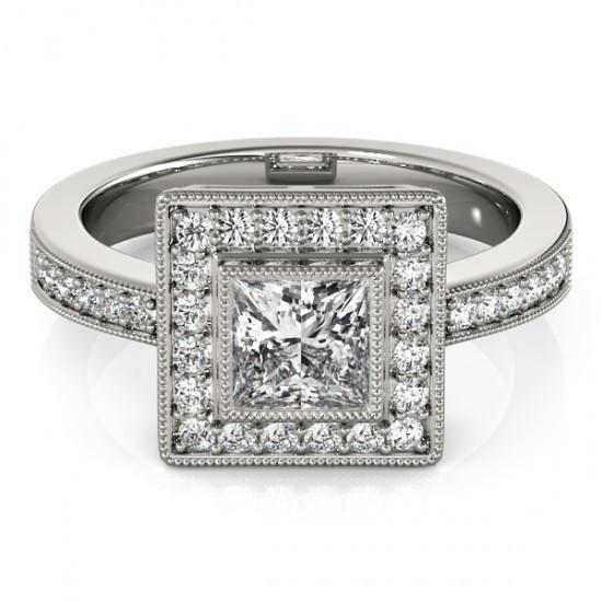 Prinzessin Natürliche Diamant Verlobungs Ring & Halo Runden Diamant1.50 Karat WG