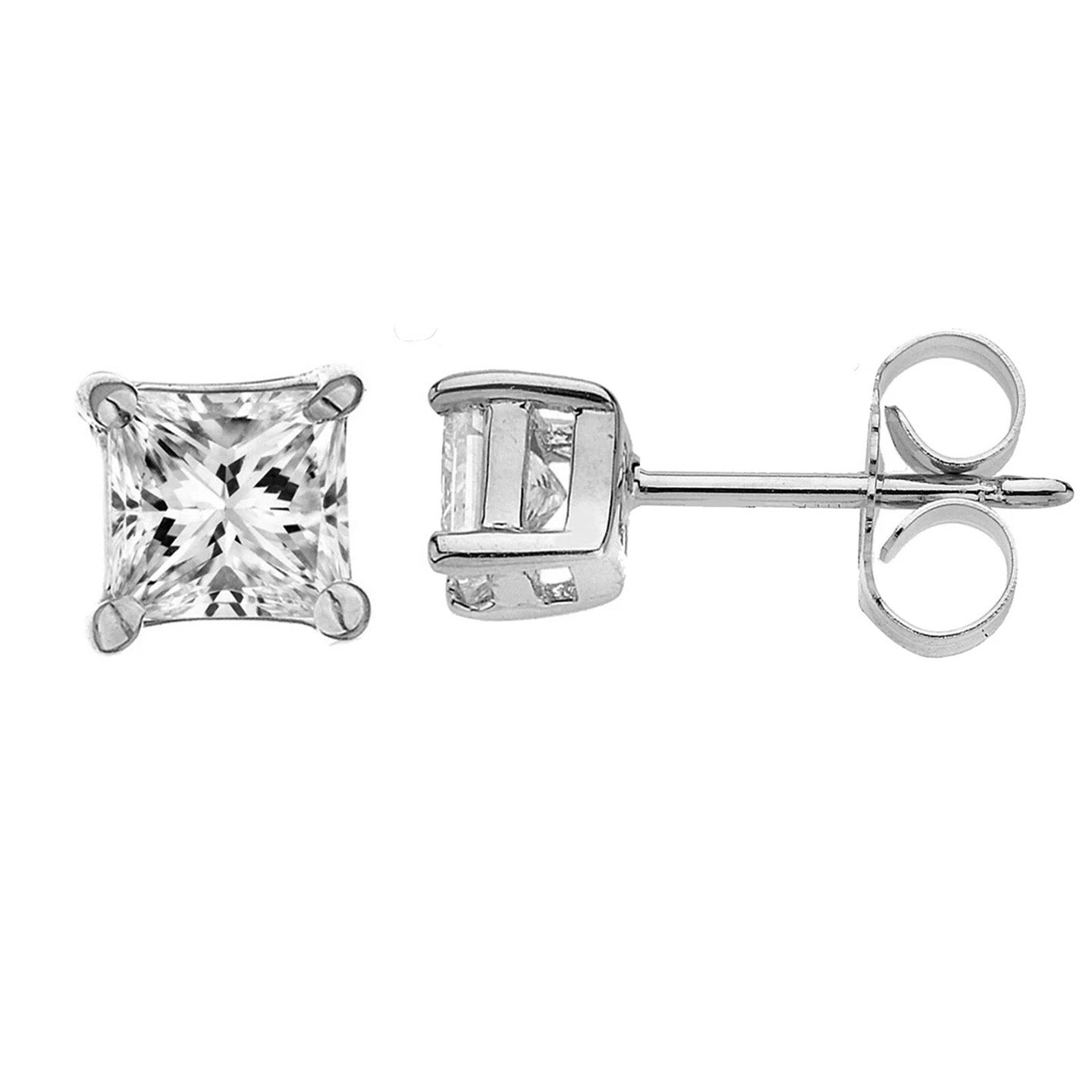 Prinzessinnenschnitt Natürliche Diamant Ohrstecker 4 Krappen Set 3 Karat Weißgold 14K