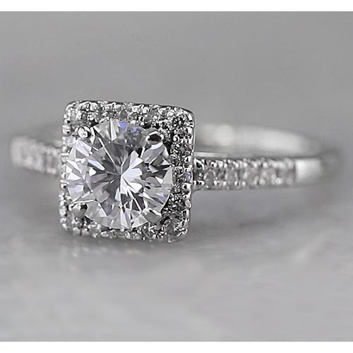 Quadratischer Halo-Echt Diamant-Akzentring 1,50 Karat Weißgold