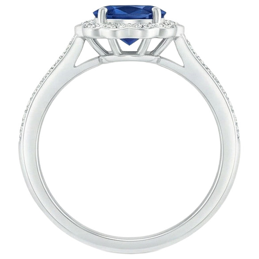 Ring mit Saphir und Diamanten im Oval- und Rundschliff 4,20 Karat Weißgold 14K