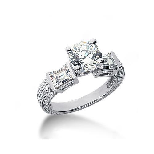 Ring Im Antiken Stil Mit Drei Steinen Und Smaragd Natürliche Diamanten, 2.50 Karat, Neu