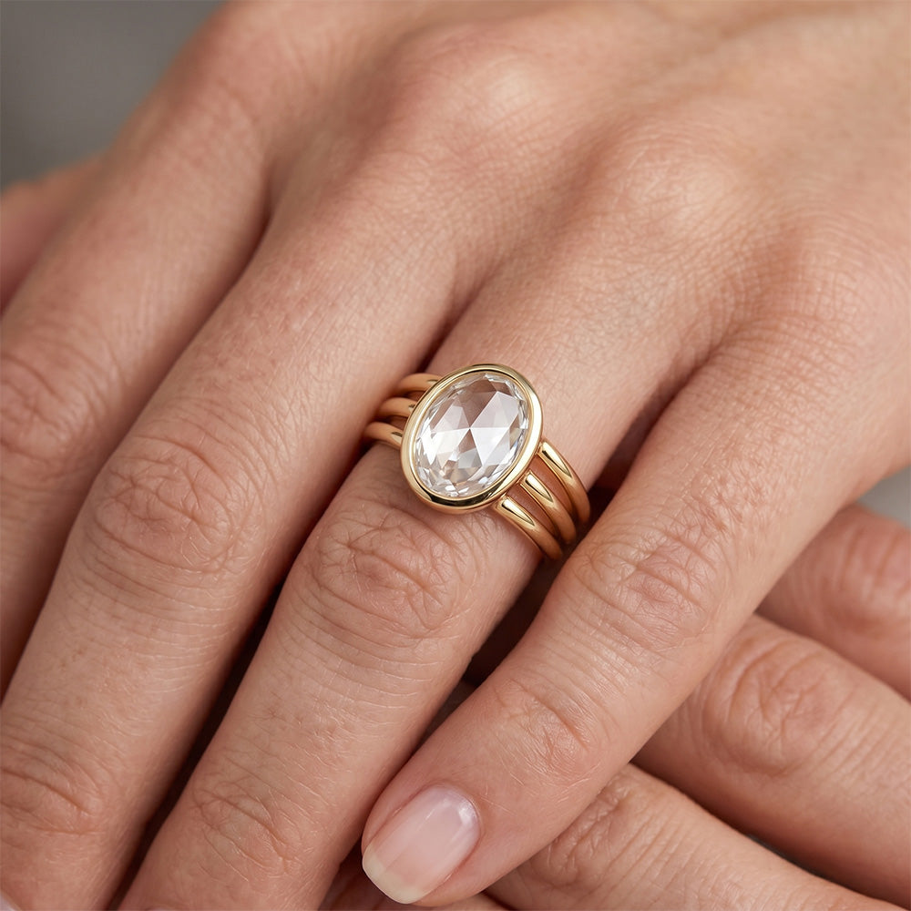 Rosen-Schliff Einzelstein-Ring – Brillant 3 Karat 14K Gelbgold
