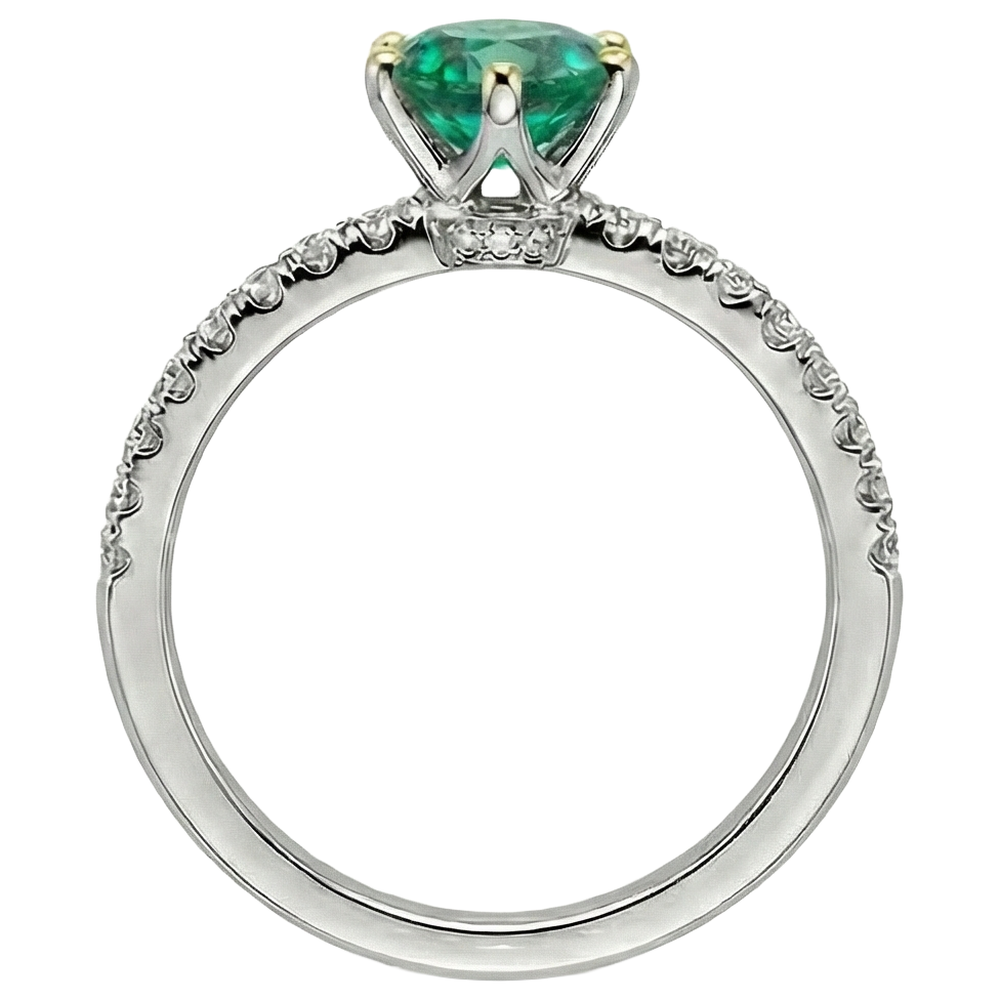 Kolumbianischer Smaragd Brillantschliff Farbstein-Ring in 14 Karat Zweifarbig Gold – Profilansicht