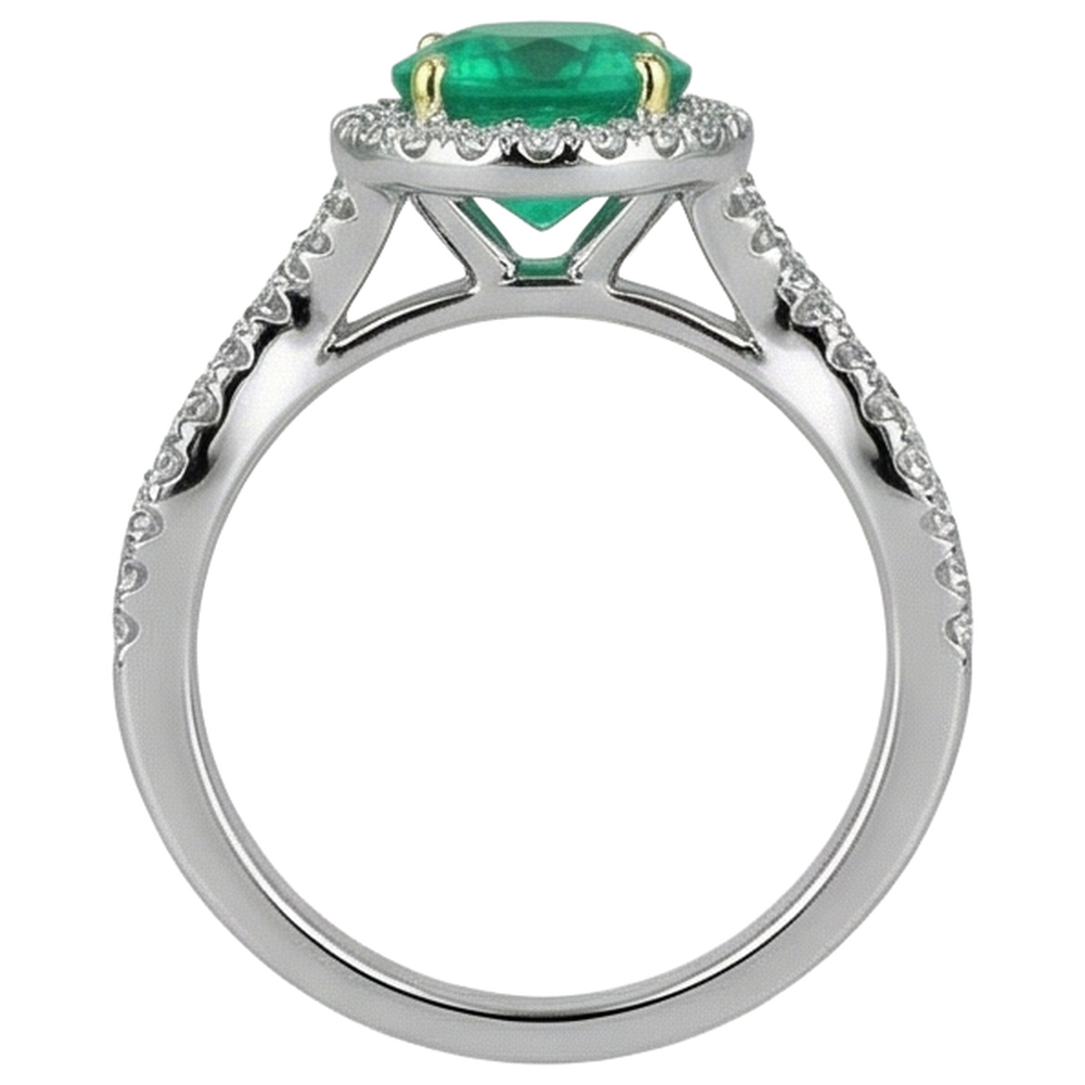 Smaragd Brillantschliff Farbstein-Ring in Bicolor 14K Gold – Rückansicht