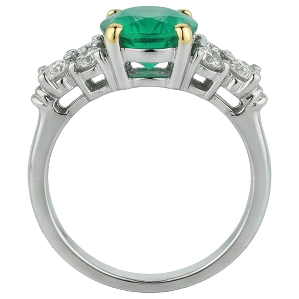 Echter Edler Smaragd Farbstein-Ring 3 Karat 14 Karat Zweifarbig Gold – Rückansicht