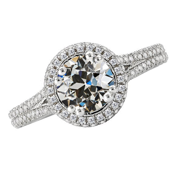 Edler Diamant Halo-Verlobungsring 1,75-Karat 14K Weißgold – Hauptansicht
