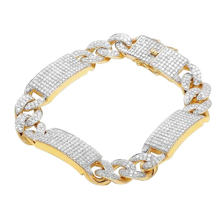Runde 14 Karat Kleine Natürliche Diamanten Iced Out Herrenarmband Gelbgold