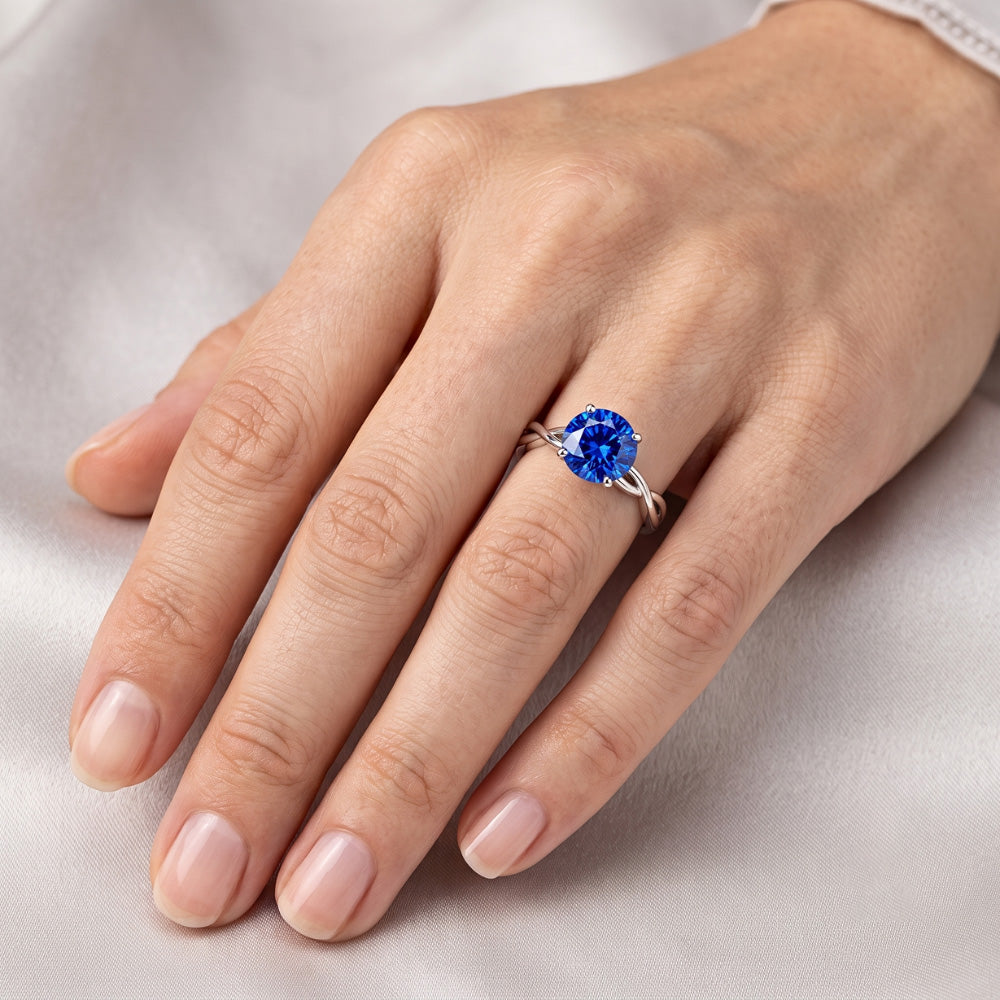 Runder Solitär Saphir Ring Infinity Style Schaftgold 14K 2 Karat