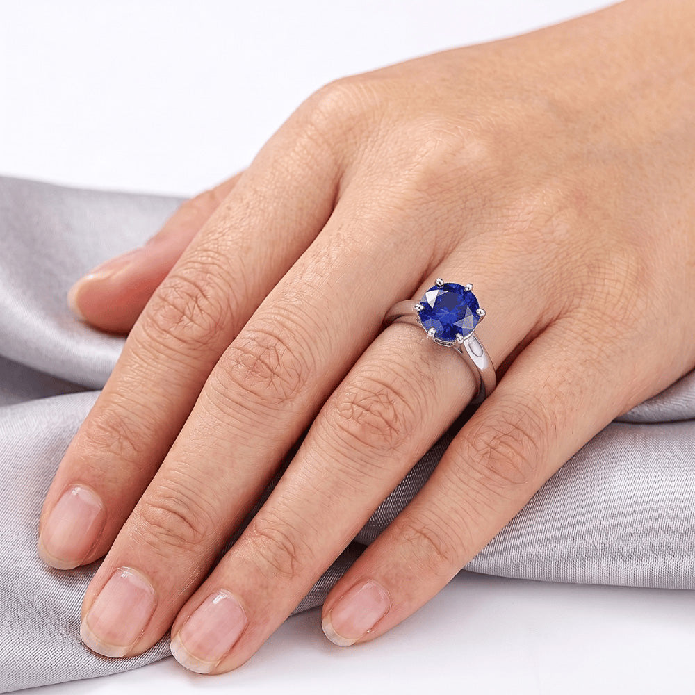 Runder Solitärring Sri Lanka Saphir 2 Karat Weißgold 14K