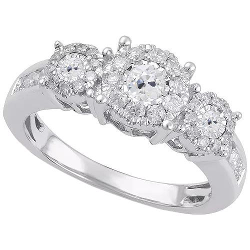 Runder Alter Bergmann Echt Diamantring 3 Steine Stil 3 Karat Weißgold