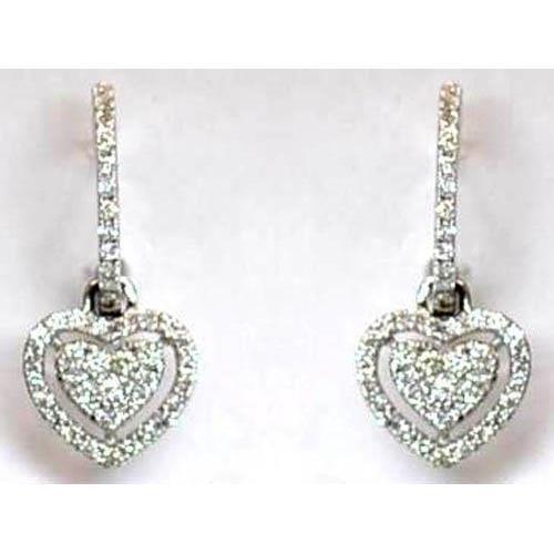 Runder Echt Diamant Damen Ohrhänger Weißgold 14K 3 Karat