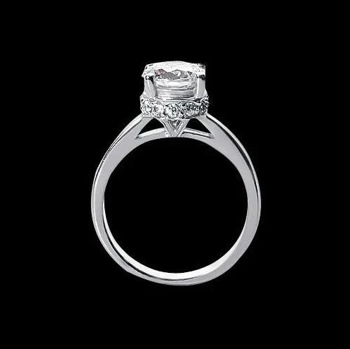 Runder Echt Diamant Versteckter Halo-Verlobungsring Solitär Mit Akzenten