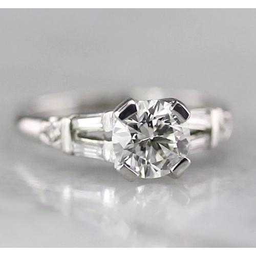 Runder Echt Diamantring 1,75 Karat Mit Baguettes Weißgold 14K