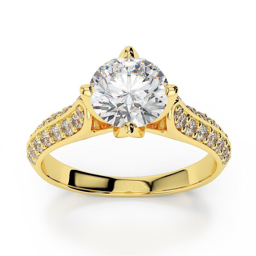 Runder Echt Diamantring Im Brillantschliff 3 Kt Gelbgold 14K