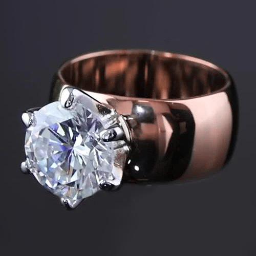 Runder Natürliche Diamant-Solitär-Ring 2,50 Karat Dicker Schaft Roségold 14K