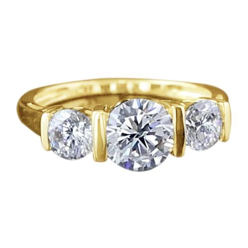 Runder Natürliche Diamant-Verlobungsring Mit 3 Steinen Gelbgold 14K 3 Karat