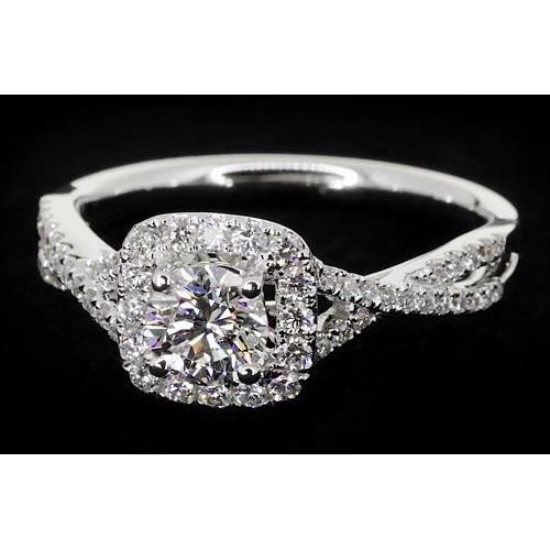 Runder Natürliche Diamantring Mit Verdrehtem Schaft 2 Karat Weißgold 14K