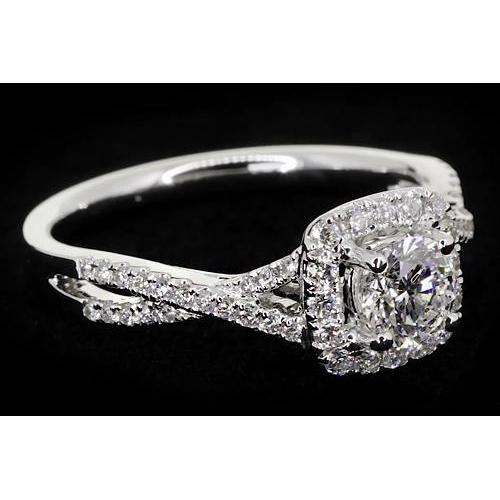 Runder Natürliche Diamantring Mit Verdrehtem Schaft 2 Karat Weißgold 14K