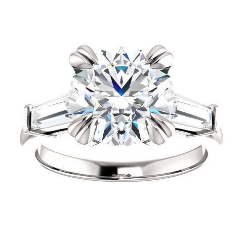 Runder Ring Mit Baguette-Echt Diamant 3 Steine Weißgold 2,30 Karat