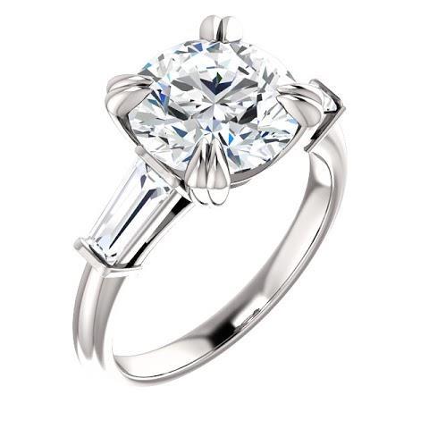 Runder Ring Mit Baguette-Echt Diamant 3 Steine Weißgold 2,30 Karat