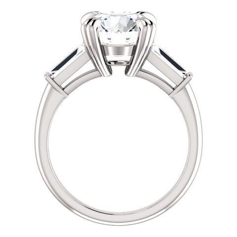 Runder Ring Mit Baguette-Echt Diamant 3 Steine Weißgold 2,30 Karat