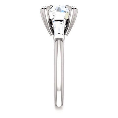 Runder Ring Mit Baguette-Echt Diamant 3 Steine Weißgold 2,30 Karat