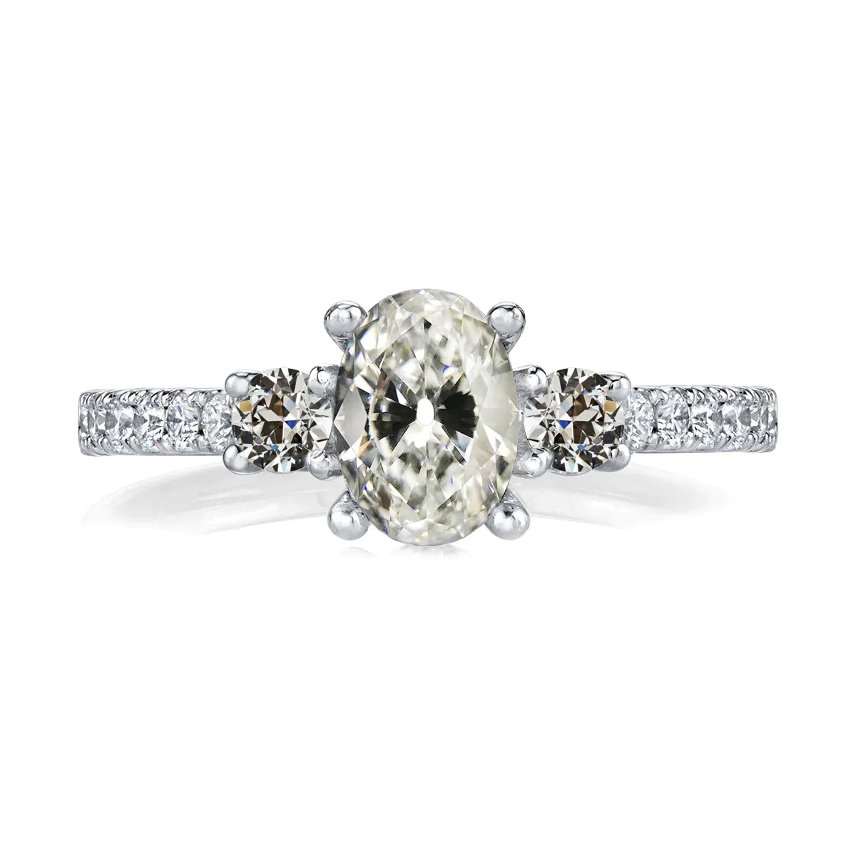 Runder & Ovaler Alteuropäischer Echt Diamantring 3 Steine Stil 6.30 Karat