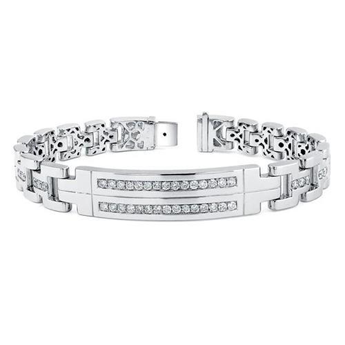 Rundes Pave Set Echt Diamant Herrenarmband Aus Massivem Weißgold 14K 6 Karat