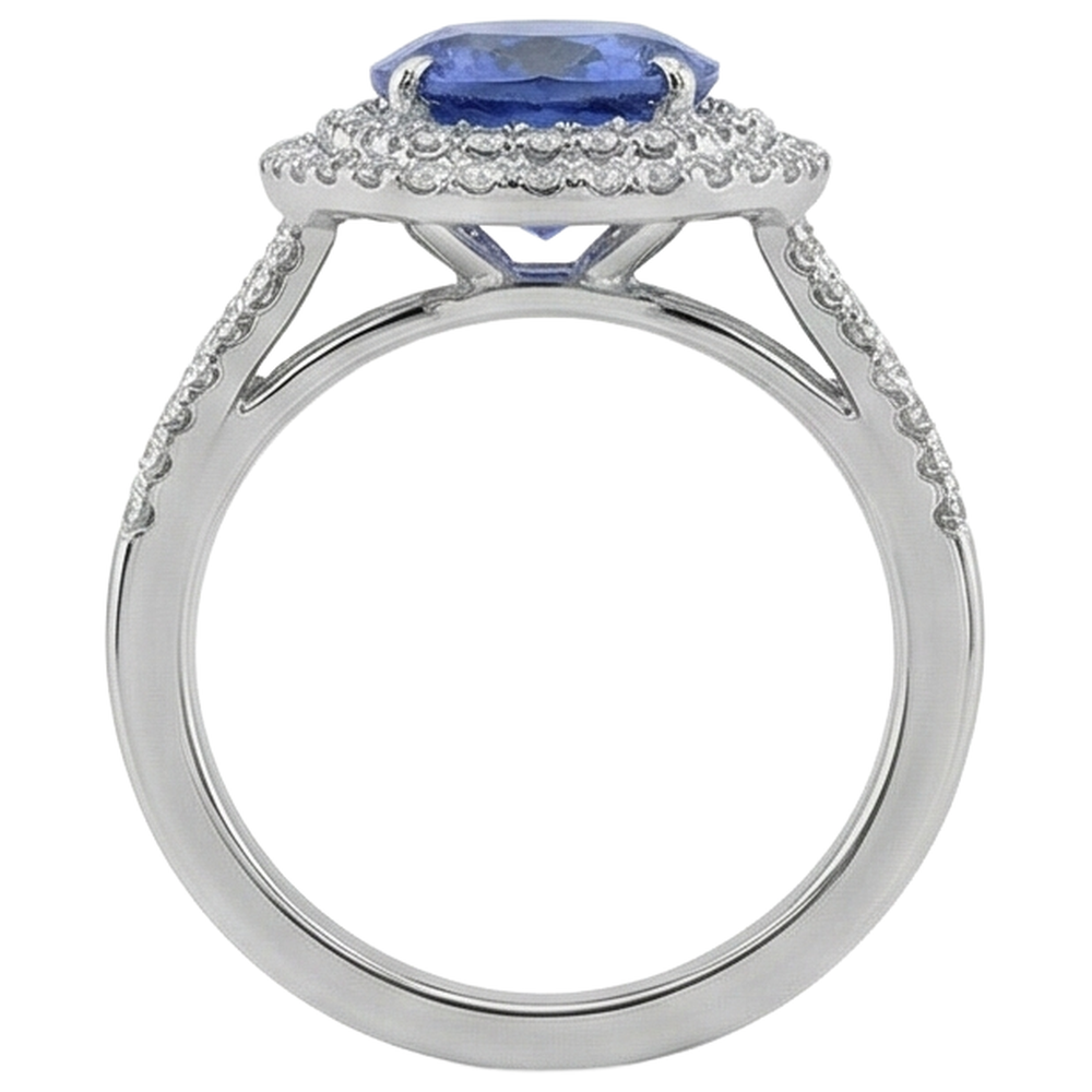 Rundschliff 4,20 Karat Tansanit und Diamanten Ehering 14K Wg