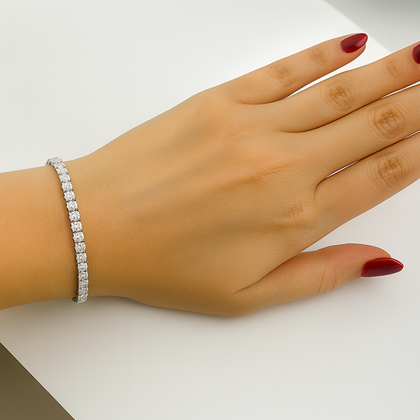 Rundschliff 6 Karat funkelnder Echt Aus der Erde Abgebauter Natürlicher Diamant Tennisarmband Weißgold 14K
