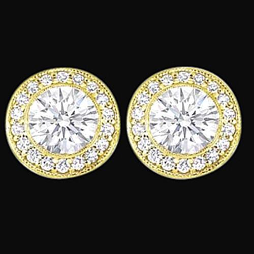 Rundschliff Natürliche Diamant Damen Ohrstecker Halo Ohrring 3 Ct. Gelbgold Neu