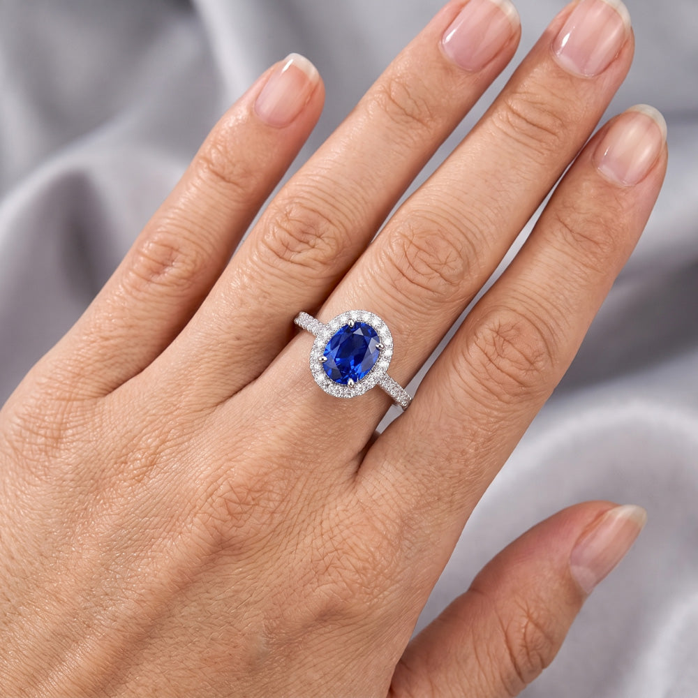Saphir Verlobungsring Mit Diamant Halo