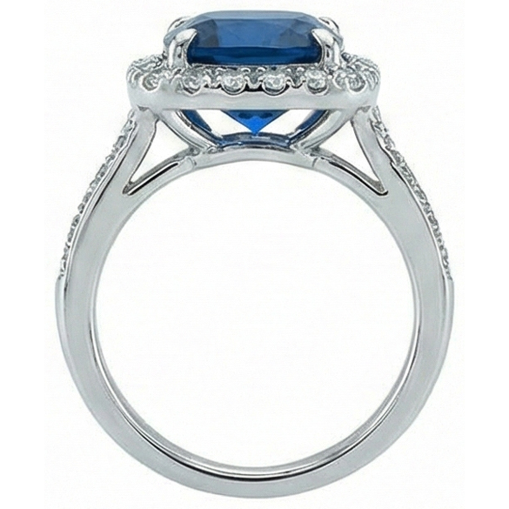 Saphir im Kissenschliff mit Diamant-Ehering 3 ct. Weißgold 14K