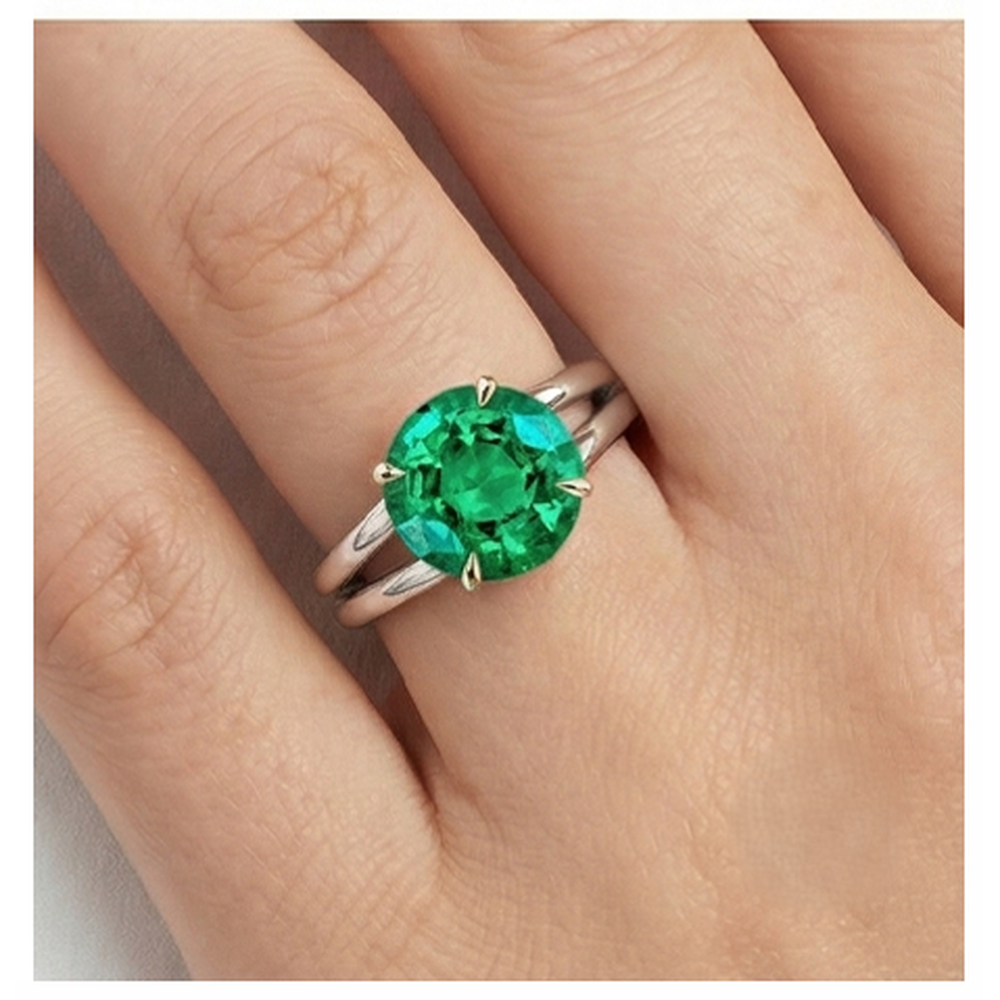 Edler Smaragd Farbstein-Ring 4-Karat 14 Karat Zweifarbig Gold – Detailansicht