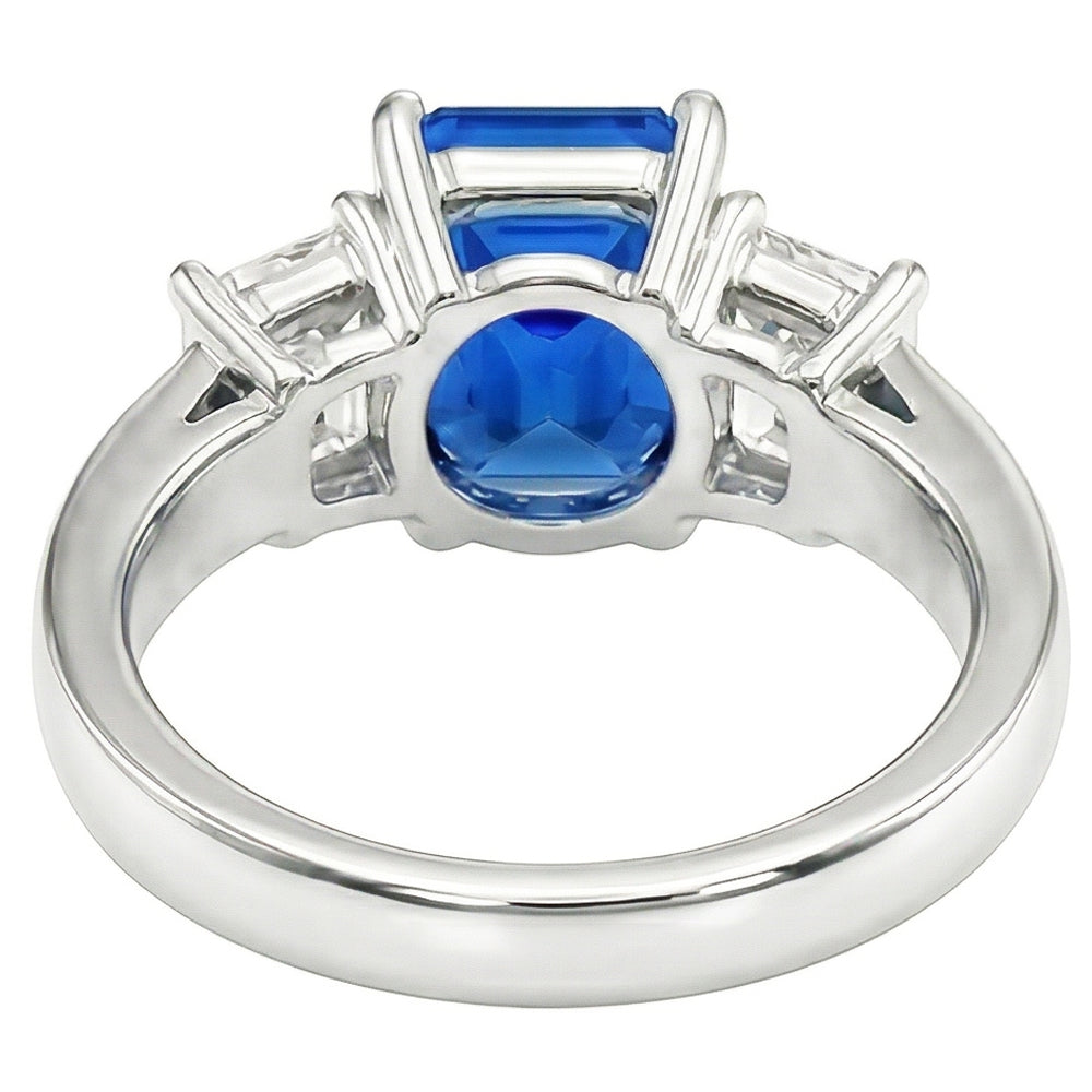 Smaragd 3 Stein Natürlicher Diamant ( nicht im Labor gezüchtet ) Edelstein Ring 3 Karat Hellblauer Saphir