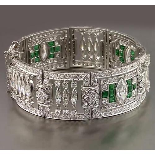 Smaragd Echt Diamant Armband 32 Karat Weißgold 14K