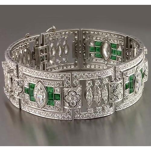 Smaragd Echt Diamant Armband 32 Karat Weißgold 14K