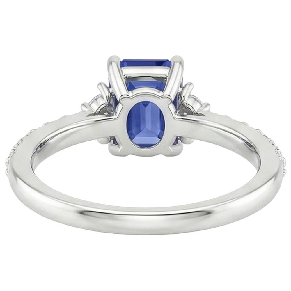Solitaire Akzente Ring Blauer Saphir & Diamant 4 Karat Smaragdschliff