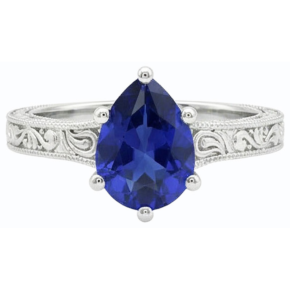 Solitaire Birne Blauer Saphir Ring Antik-Stil 2 Karat Gold