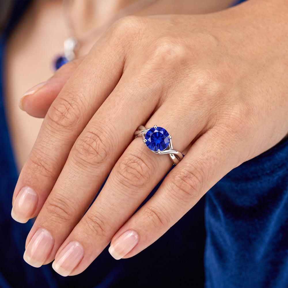 Solitaire Edelstein Blauer Saphir Ring 2 Karat Twisted Style Schaft