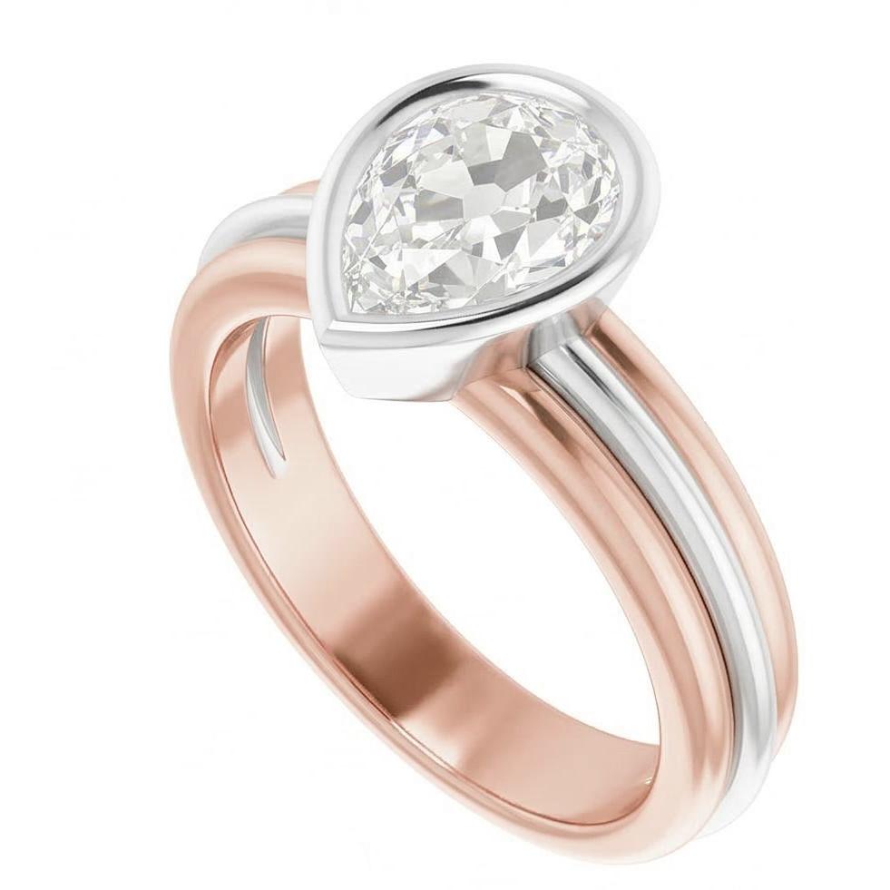 Solitaire Pear Old European Natürlicher Diamant ( nicht im Labor gezüchtet ) Ring Lünette Set 2,20 Karat