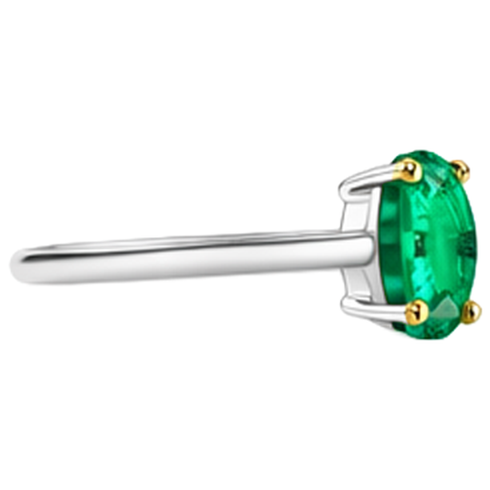 Smaragd Oval-Schliff Edelstein-Ring in Zweifarbiges 14K Gold – Rückansicht