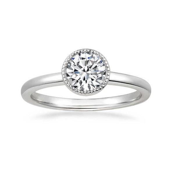Solitaire 1 Karat Runder Echt Diamant-Verlobungsring Weißgold 14K