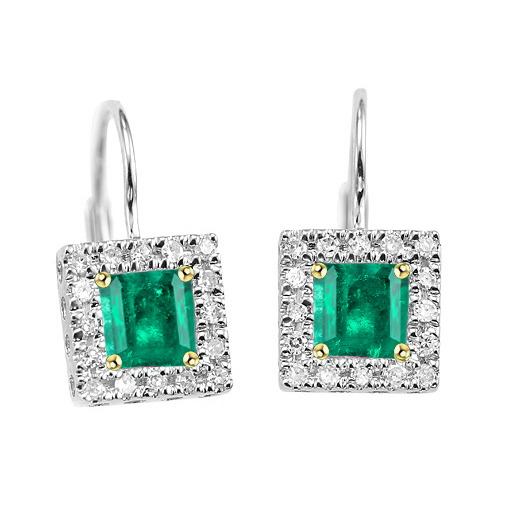Gemstone Earring Zweifarbiges 14K Gold mit Smaragd – Hauptansicht