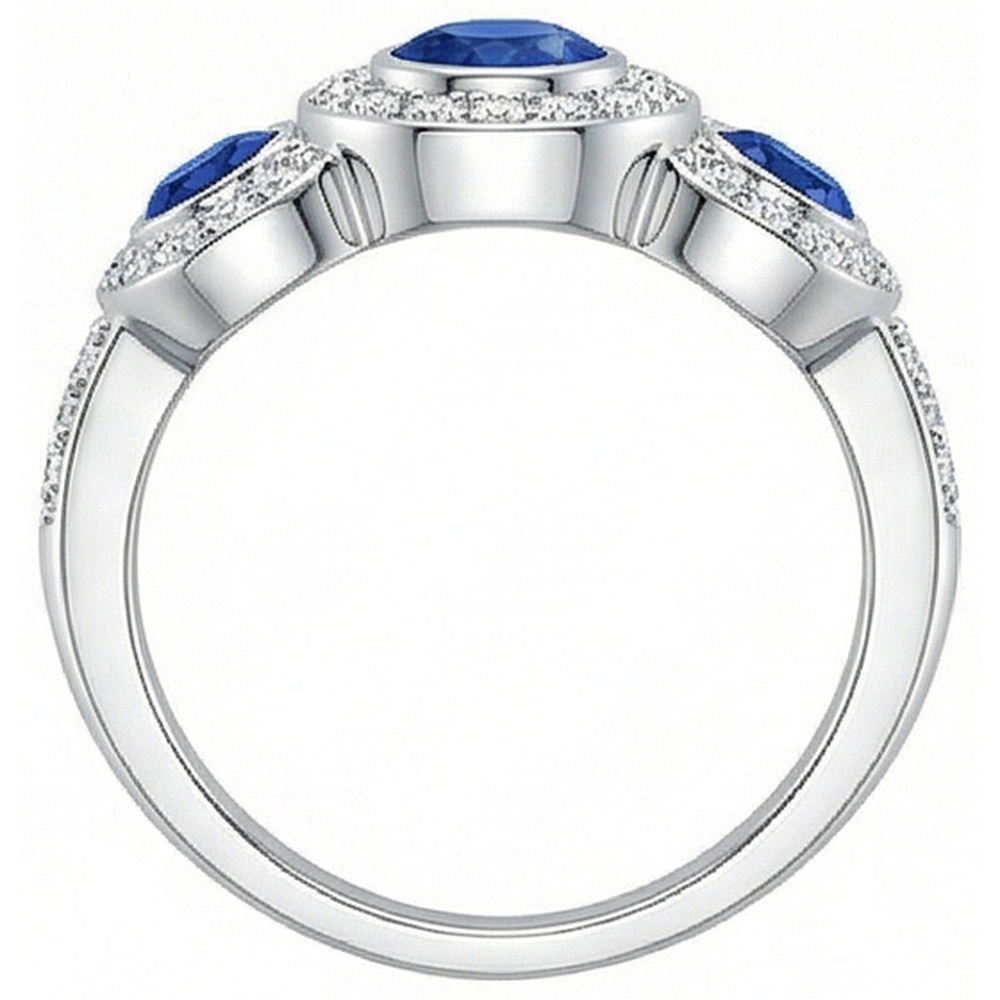 Sri Lanka Saphir Diamanten 4.51 Kt Ring Gold 3-Stein-Stil