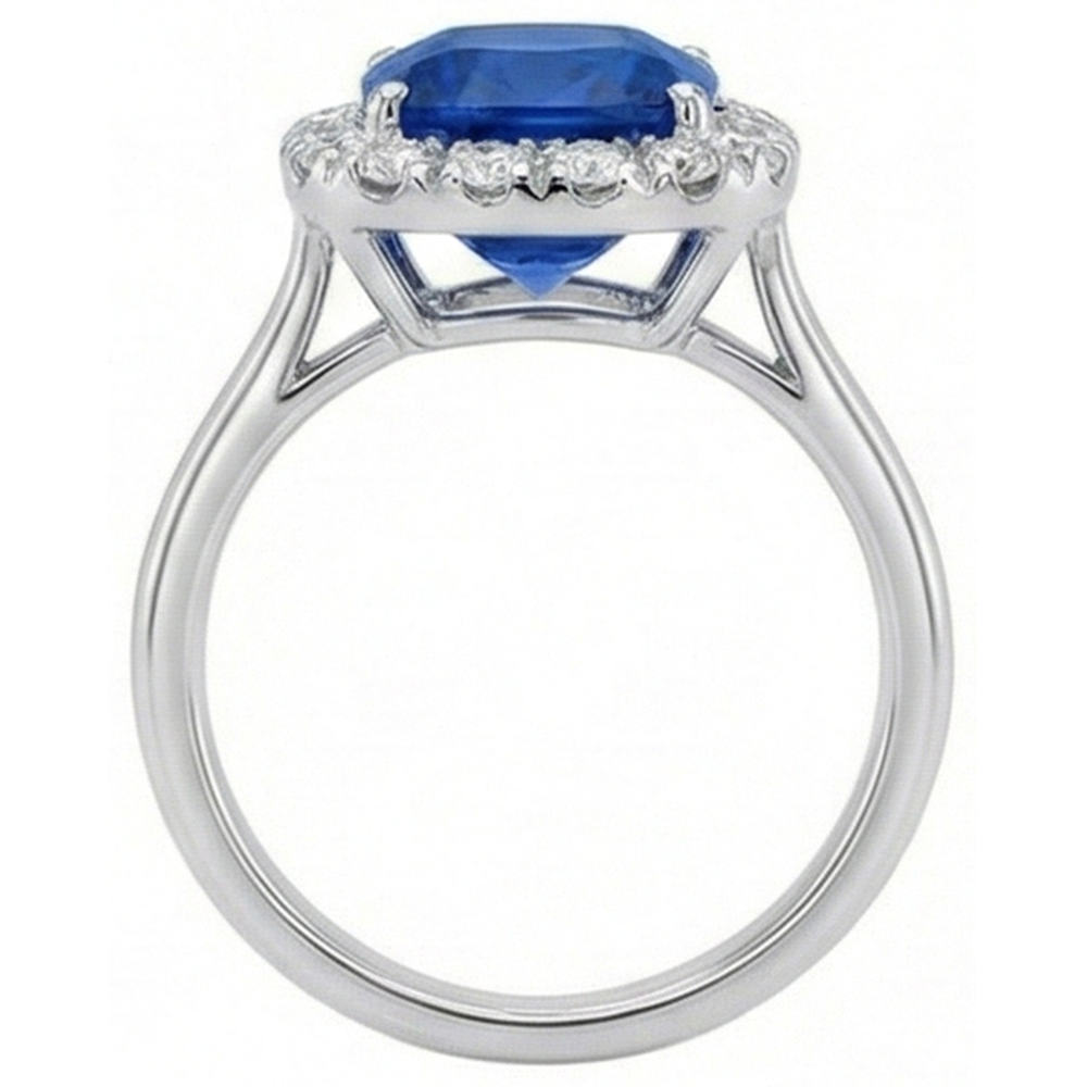 echter round saphir 3.80Karat ring Profilansicht