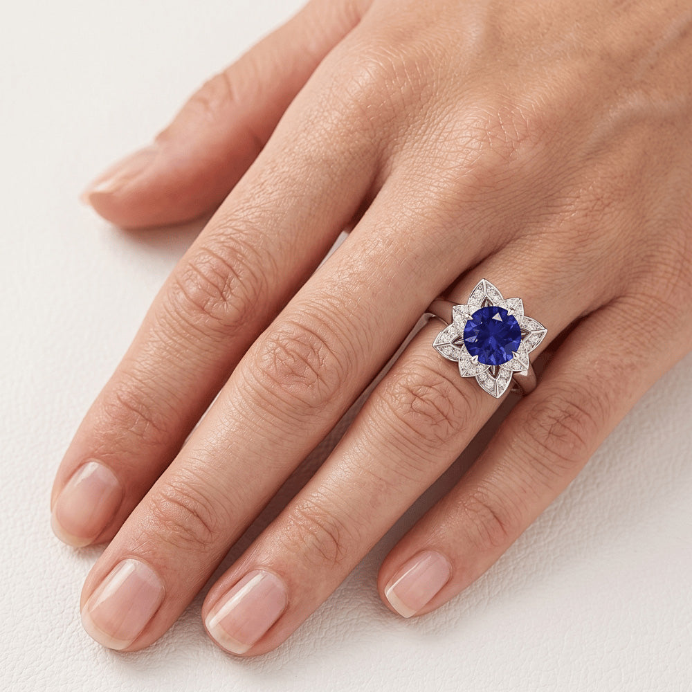 Sri Lanka Saphir & Diamant Ehering 2,50 Karat Weißgold 14K