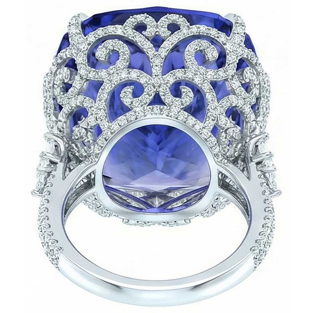 echter round tansanit 15Karat ring mit Diamantbesatz